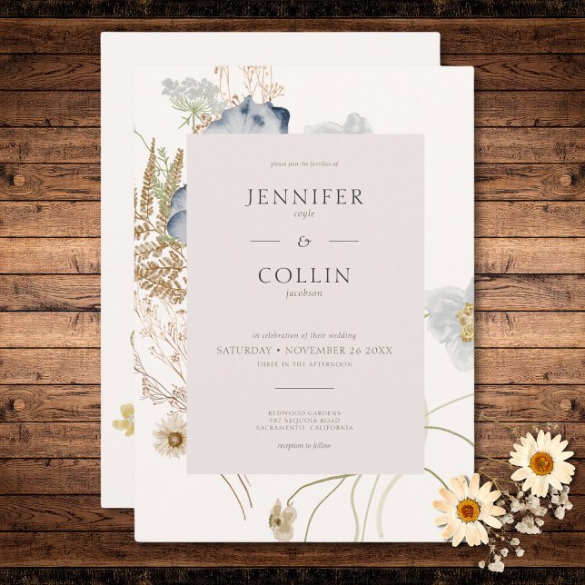 Invitation Fleurs sauvages rustiques sur Mariage de crème (Rustic Wildflowers on Cream Wedding Invitation)