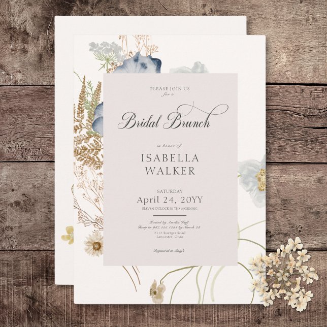 Invitation Fleurs sauvages rustiques sur un Brunch nuptial à  (Rustic Wildflowers on Cream Bridal Shower Invitation)