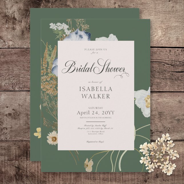 Invitation Fleurs sauvages rustiques sur une douche de mariée (Rustic Wildflowers on Sage Green Bridal Shower Invitation)