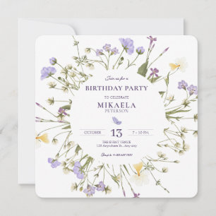 Invitation Fleurs sauvages rustiques violettes