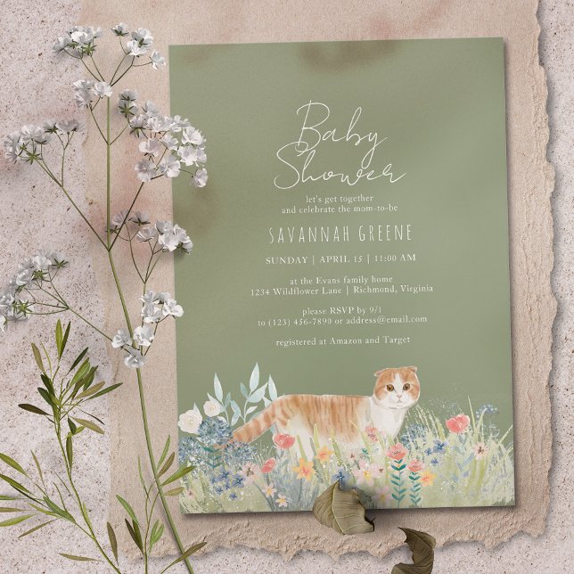 Invitation Fleurs sauvages | Sage Green | Baby shower neutre (Créateur téléchargé)