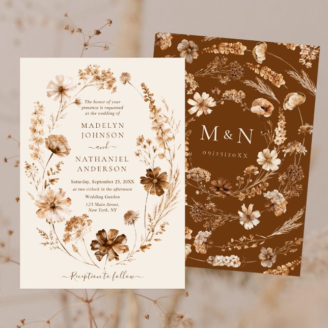 Invitation Fleurs sauvages séchées Tons terre Boho Jardin Mar (Créateur téléchargé)