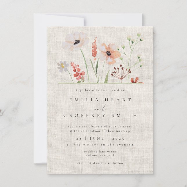 Invitation Fleurs sauvages simples Jardin Botanique Mariage B (Devant)