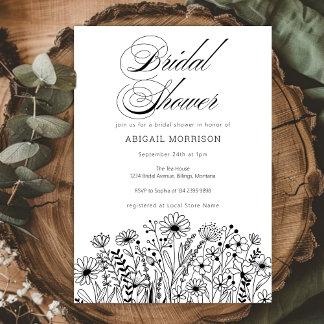 Invitation Fleurs Sauvages Simples Minimalistes pour une Baby