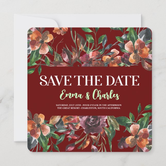 Invitation Fleurs Sauvages Sombres Sauvegardez La Date (Devant)