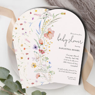 Invitation Fleurs sauvages sur Arche de Baby shower ivoire