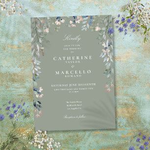 Invitation Fleurs sauvages vert sauge aquarelle florale maria