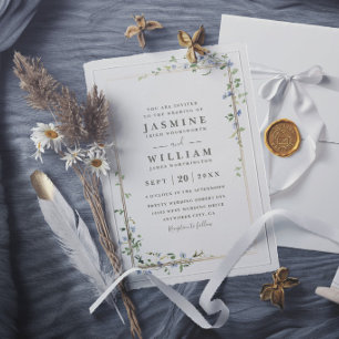 Invitation Fleurs sauvages vigne rustique élégant mariage mod
