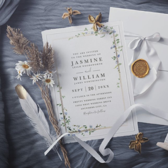 Invitation Fleurs sauvages vigne rustique élégant mariage mod (Créateur téléchargé)