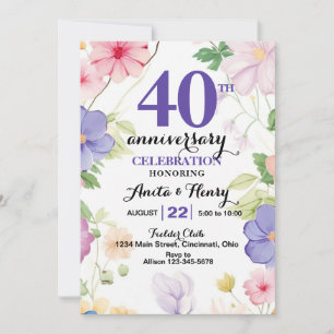 Invitation Fleurs sauvages violettes et roses pour tout anniv