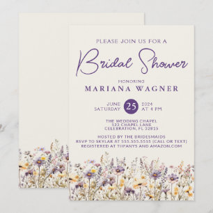 Invitation Fleurs sauvages violettes Fête de mariage Blanc ca