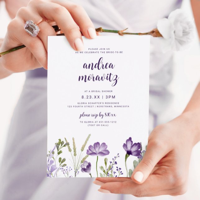 Invitation Fleurs sauvages violettes Mariage champêtre (Créateur téléchargé)