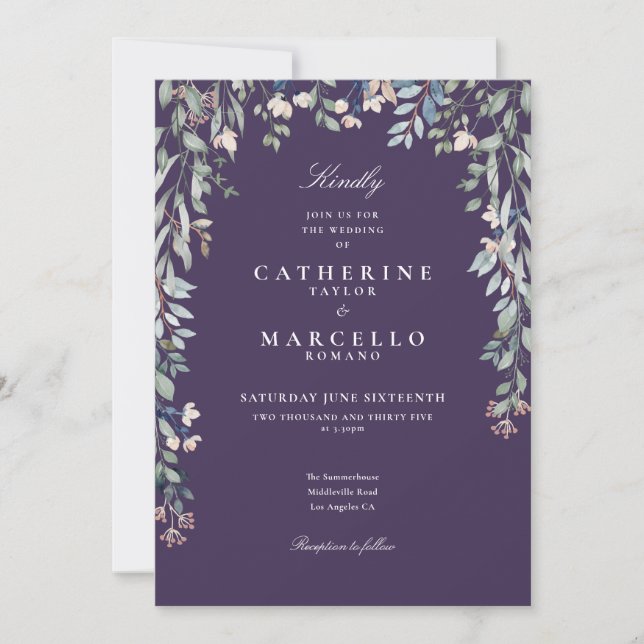 Invitation Fleurs sauvages violettes Mariage floral aquarelle (Devant)