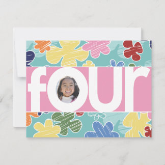 Invitation Fleurs scintillantes 4e fête d'anniversaire rose