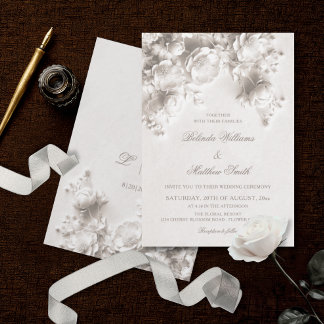 Invitation Fleurs sculptées blanches Roses 3D Mariage