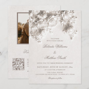 Invitation Fleurs sculptées en ivoire Roses 3D Mariage