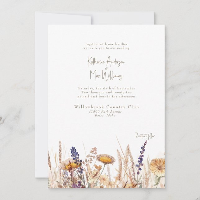Invitation Fleurs séchées à l'aquarelle sans parents (Devant)