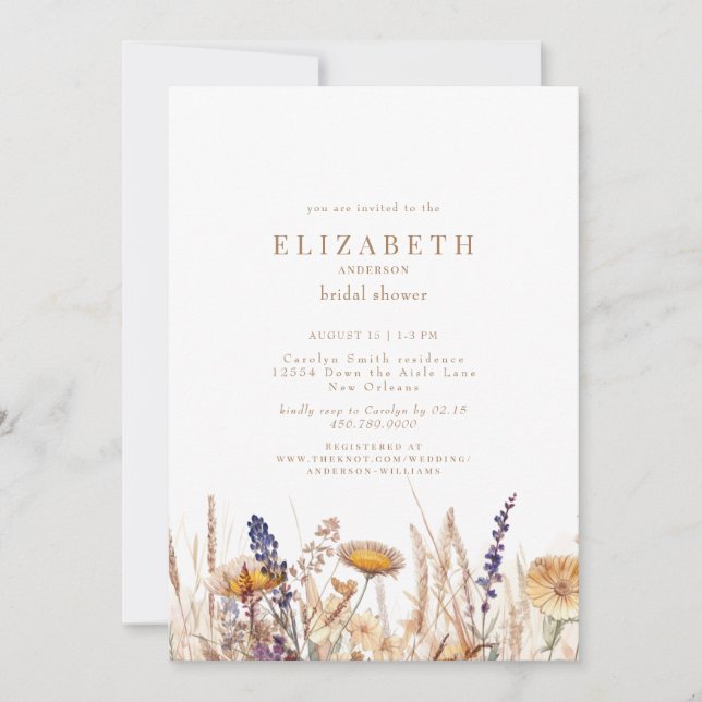 Invitation Fleurs Séchées Aquarelle Réception de Mariage Neut (Devant)