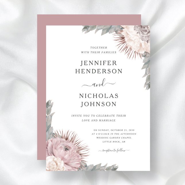 Invitation Fleurs séchées florales Boho Rose poudrée Mariage  (Créateur téléchargé)