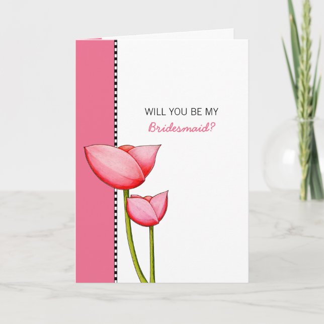 Invitation Fleurs simples rose Be My Bridesmaid Card (Devant)