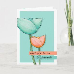 Invitation Fleurs simples turquoise orange Be My Bridesmaid C