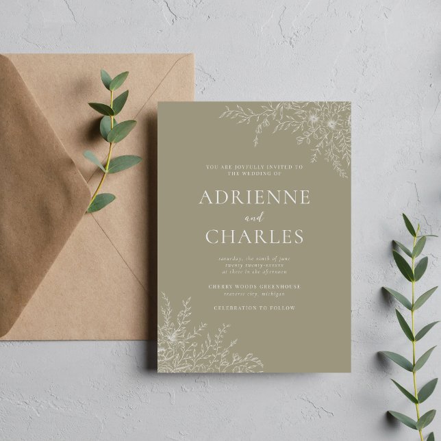 Invitation Fleurs Simplicité 1 Mariage Minimal Vert de mousse (Créateur téléchargé)