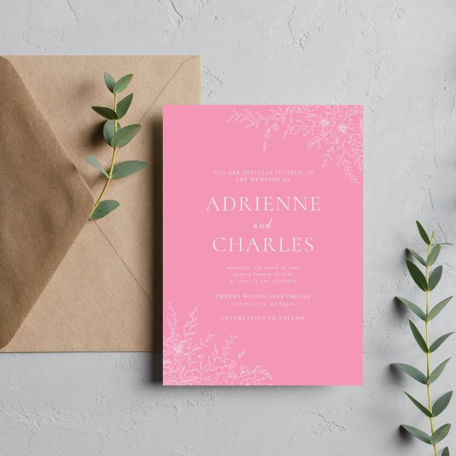 Invitation Fleurs Simplicité 1 Rose Ballet Mariage Minimalist (Créateur téléchargé)