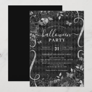 Invitation Fleurs Sombres Épouvantables Halloween Fête de déf