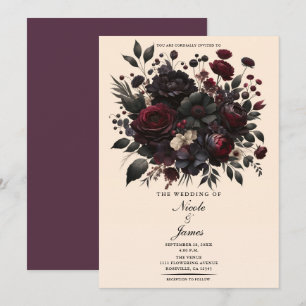 Invitation Fleurs Sombres et Élégantes Mariage Crème Floral É