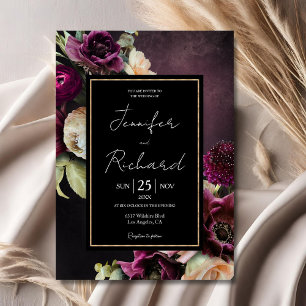 Invitation Fleurs Sombres et Mystérieuses Mariage Poussiéreux