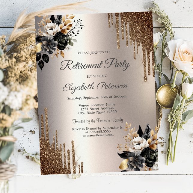 Invitation Fleurs Sombres Paillettes Gouttes Robe de Soirée F (Créateur téléchargé)