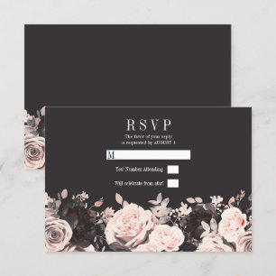 Invitation Fleurs Sombres Rose Pâle Charbon Noir Réponse Mari