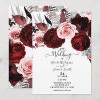 Fleurs sombres rouges et roses, feuillage blanc po