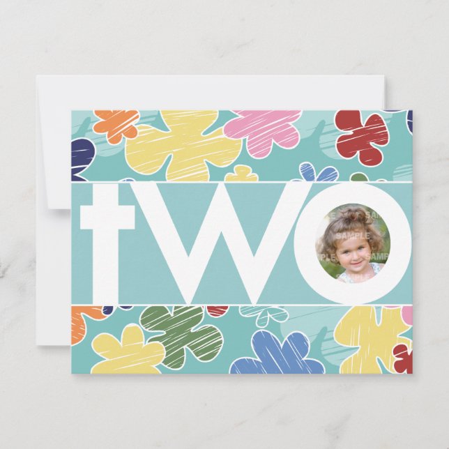 Invitation Fleurs squelettiques Turquoises fête du deuxième a (Devant)