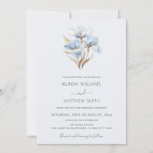 Invitation Fleurs stylisées Blue Gold Minimaliste