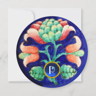 INVITATION FLEURS STYLISÉES / ROSE VERT BLEU GEM MONOGRAM