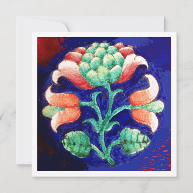 INVITATION FLEURS STYLISÉES/ROUGE ROUGE VERT ORANGE BLEU FLOR (Devant)