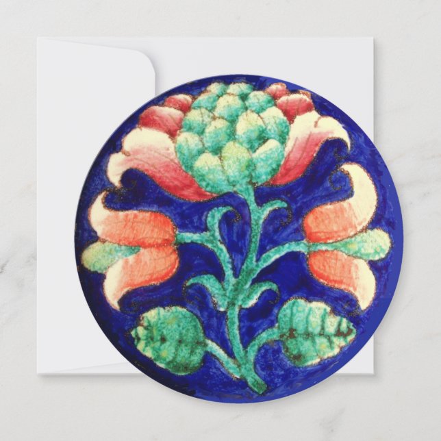 INVITATION FLEURS STYLISÉES/ROUGE ROUGE VERT ORANGE BLEU FLOR (Devant)