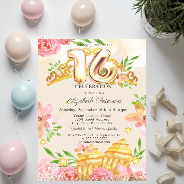 Invitation Fleurs Sucreries Diamants Sweet 16 (Créateur téléchargé)
