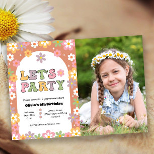 Invitation Fleurs super Fille Hippie photo fête d'anniversair
