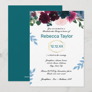 Invitation Fleurs Teintes Sarcelle Vertical - Enterrement de 