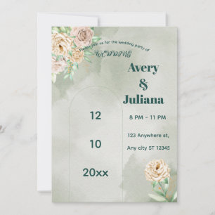 Invitation Fleurs Teintes Terreuses Bohème Élégant Vert Sauge