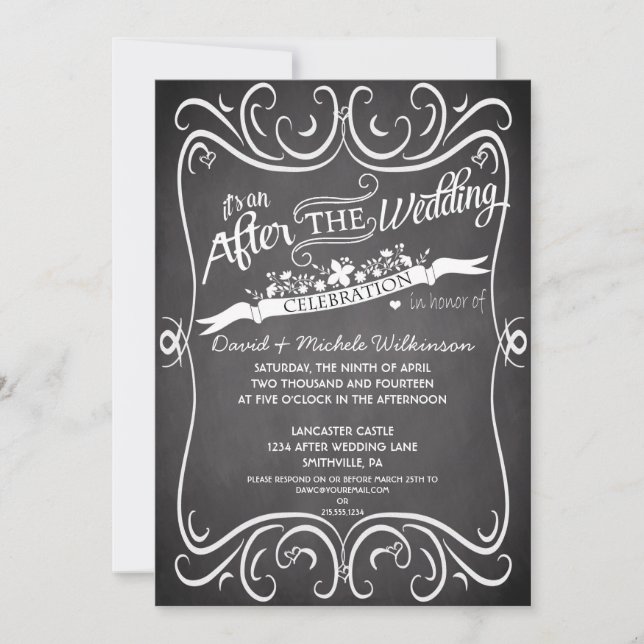 Invitation Fleurs & Tourbillons Tableau Noir Après Mariage ID (Devant)