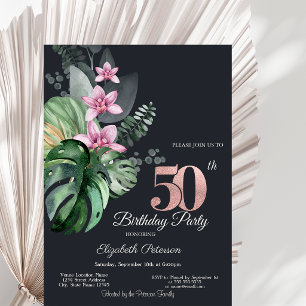 Invitation Fleurs Tropicales 50e Anniversaire Sombre