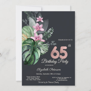 Invitation Fleurs Tropicales 65e Anniversaire Sombre
