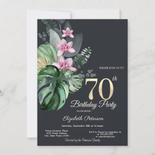Invitation Fleurs Tropicales 70 ans Anniversaire Sombre