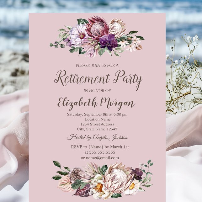 Invitation Fleurs tropicales aquarelle,Retraite rose  (Créateur téléchargé)