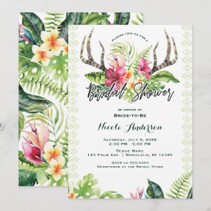 Invitation Fleurs Tropicales Bohème Rustique Ramure Lancement
