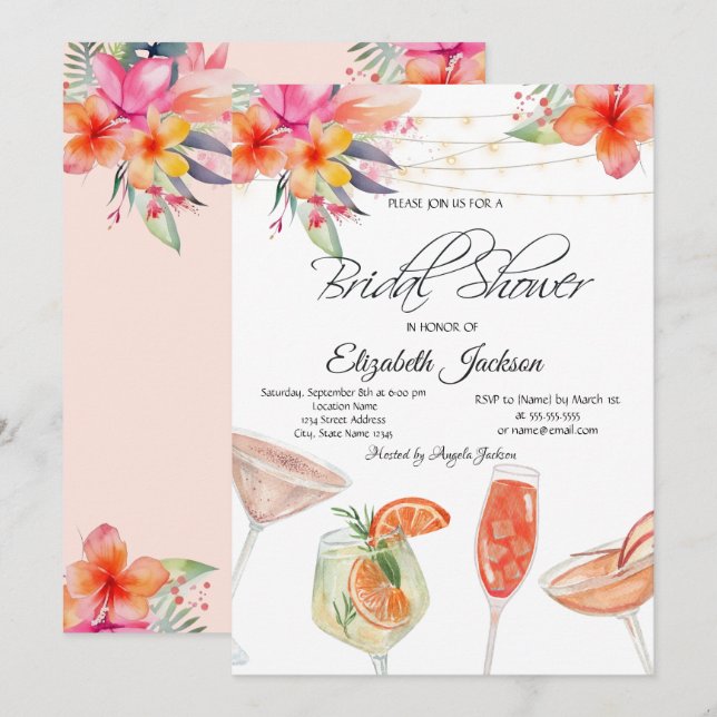 Invitation Fleurs Tropicales Cocktails Lumières Réception de  (Devant / Derrière)