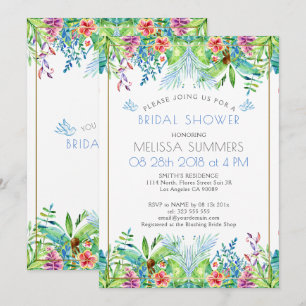 Invitation Fleurs tropicales colorées Accent or
